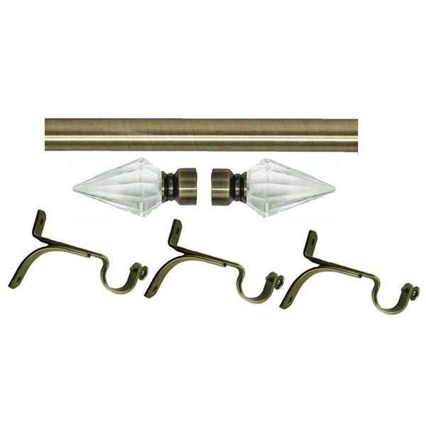 Matoc 25mm Curtain Pole Set - Crystal Arrow Finials - Antique Brass - 1.5m