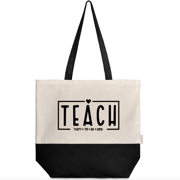 Natural and Black Cotton Shopping Bag- Tote - Teach