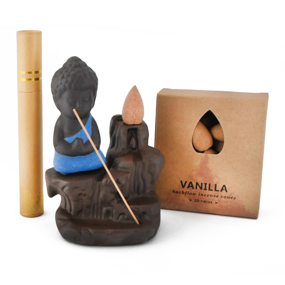 OCO Life Ceramic Buddha Incense Burner with Backflow Incense Cones