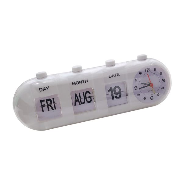 Unique Manual Page-Flip Quartz Alarm Clock with Date Day Month