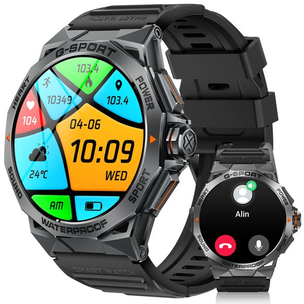 Rugged Smart Watch with Bluetooth Calling 1.43" AMOLED IP68 Black