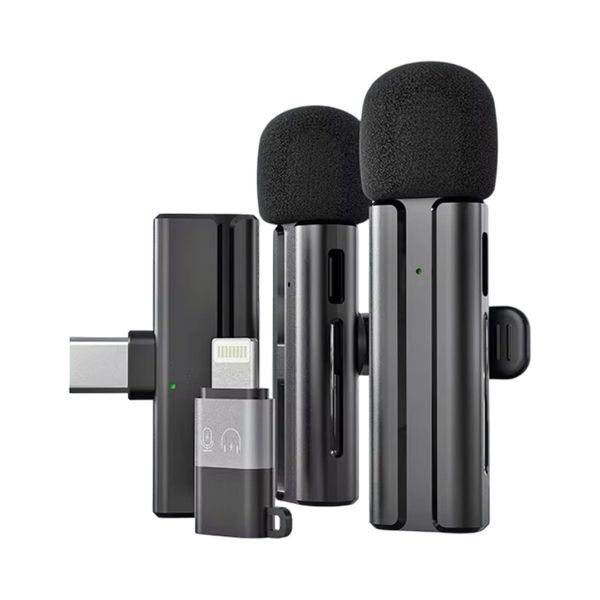 Wireless 2in1 Lavalier Microphones Type-C &amp; Lightning-Dual Mic-iOS &amp;Android