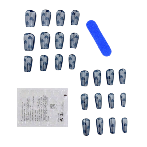 24 Pieces Coffin-Shaped Nails with Heart Print Design - Black