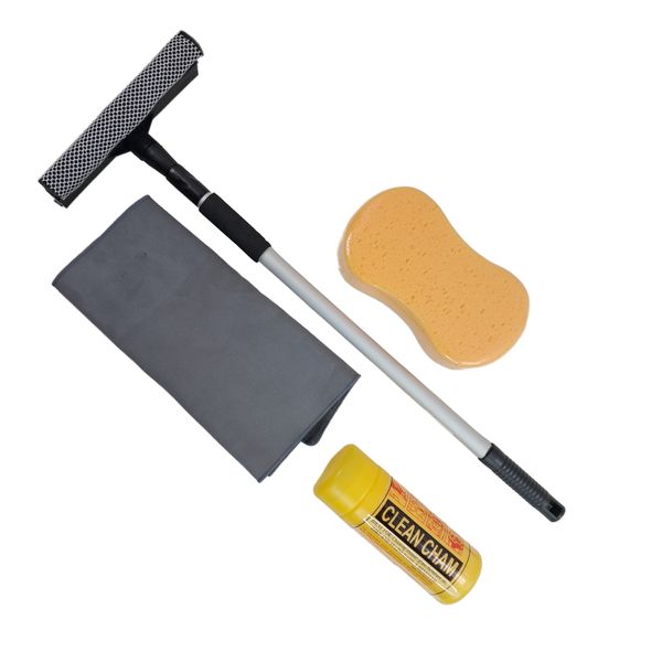 4-Piece Car Wash Kit - Sponge, Squeegee, Shammy &amp; Microfiber Cloth