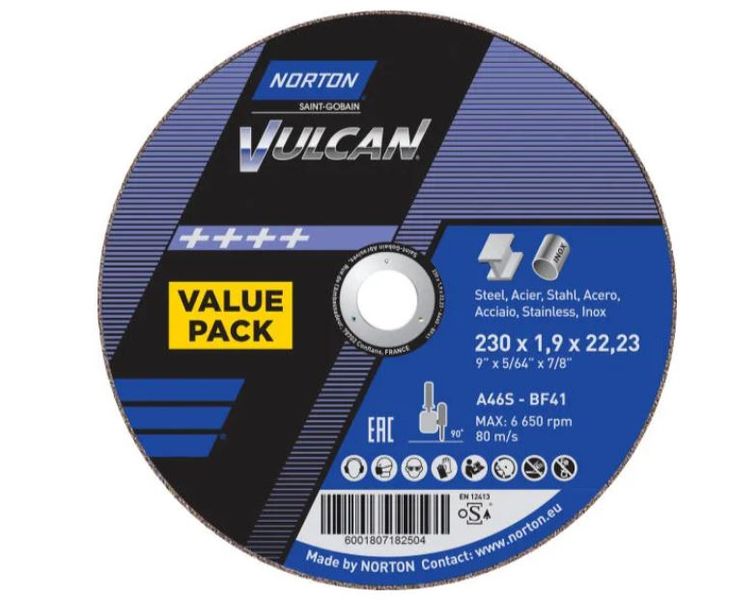 Norton Vulcan Steel Inox Cutting Discs 230 x 1.9m - 3 Pack Premium quality