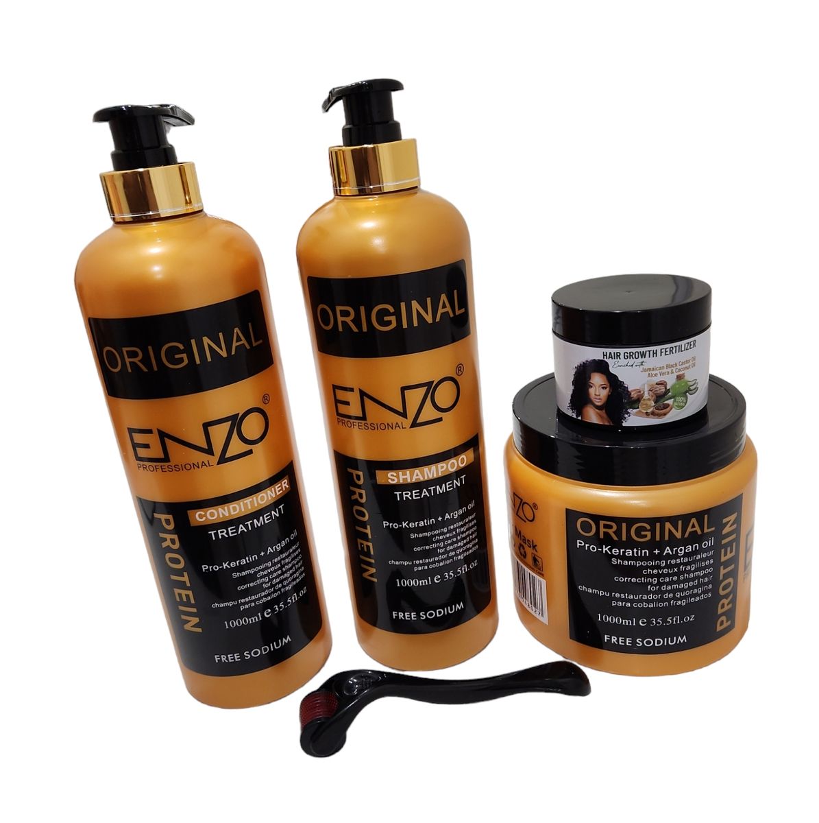 Pro- Keratin + Argan Oil Shampoo, Conditioner, Mask With Fertilizer 