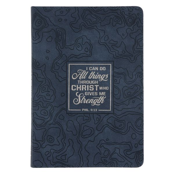 Faux Leather Journal - I Can Do All Things Through Christ, Blue