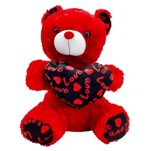 Cream Teddy With Silver And Red Heart Love Pillow