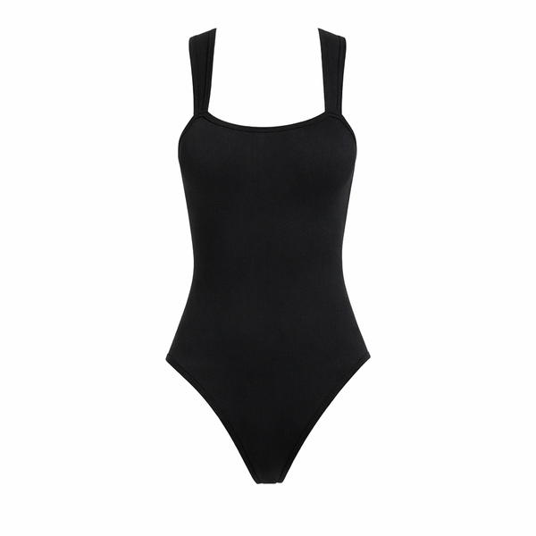 Square Neck Sleeveless Bodysuit - Black