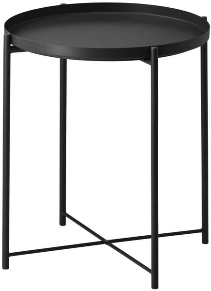 Tray Metal End Sofa Round Side Snack Coffee Table Black