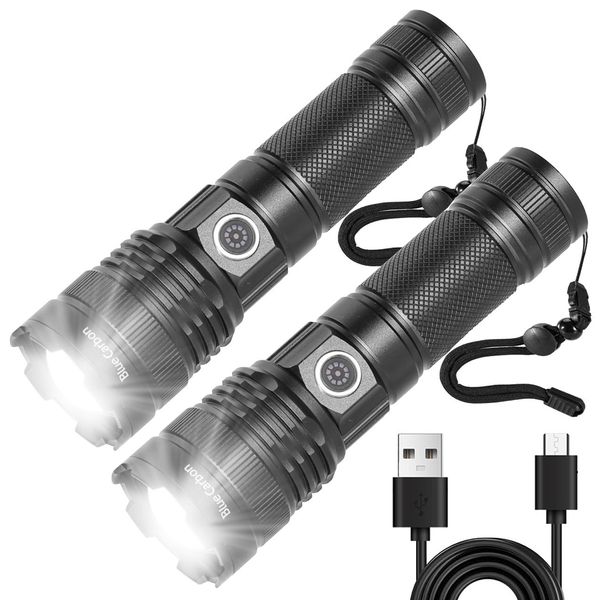 LED Flashlight Powerful Rechargeable Torch for Emergency Outdoor 2-pack-A56