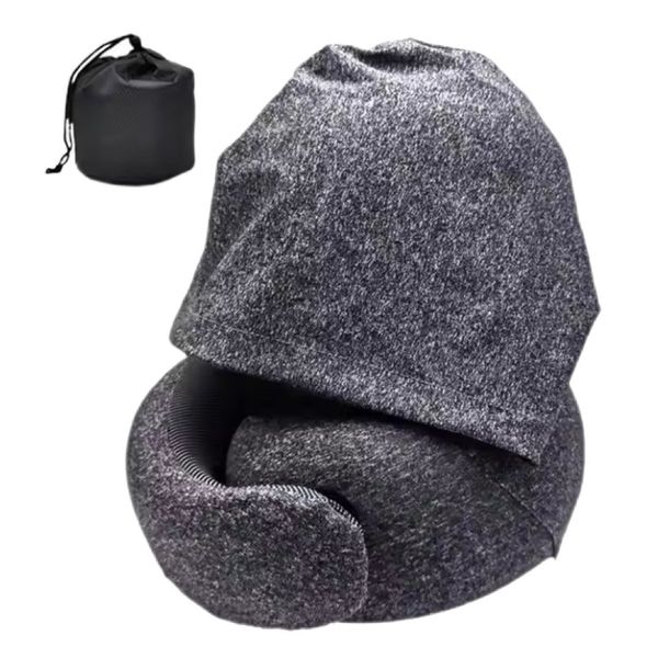 Snail Travel Neck Pillow with Attached Hoodie Cap - Charcoal