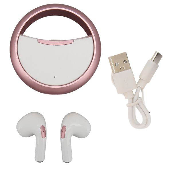 Wireless Bluetooth5.0 Earbuds Stereo Sound Earphones Metal Headphones Pink