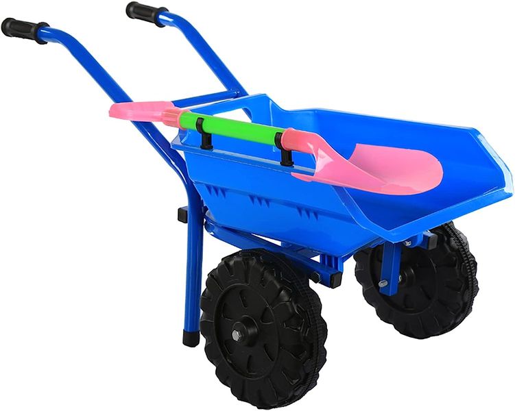 Metal Wheelbarrow With Plastic Base and Spade
