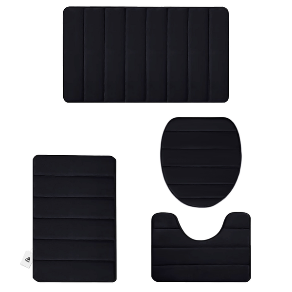 Topika 4Piece NonSlip Black Toilet Seat cover Coral Fleece Quick Absorption