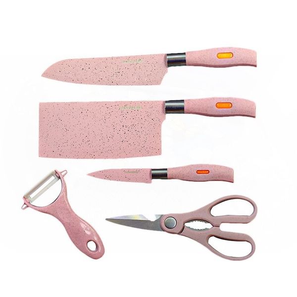 Pink Vegetable Scissors Peeler Set Kitchen Non-stick Stainless Knife