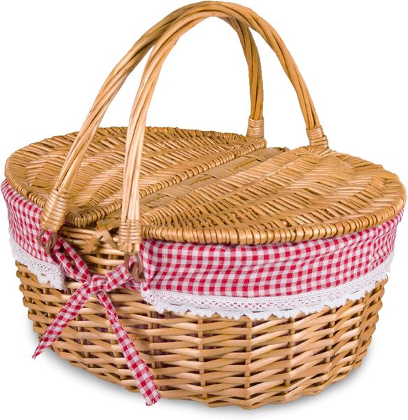 Oval Willow Picnic Basket with Red Check Lining