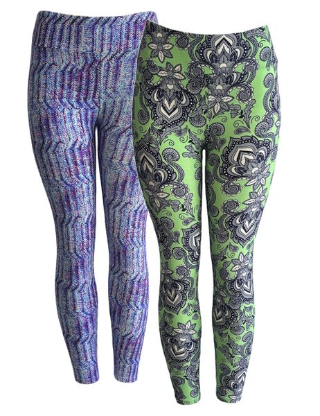 LulaRoe Multi Color &amp; Green Traditional Print Full Leggings - 2 Pack - S/M