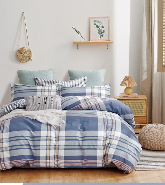 Linen Boutique - Duvet Cover 200 TC 4 Piece Set - BnW Strips LightSteelBlue