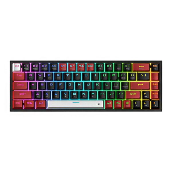 REDRAGON Castor Pro 68Key Black White KeyCap Bluetooth RGB Black Red