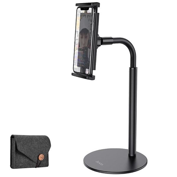 Optic Black Aluminum Alloy Tablet Phone Holder Desktop Stand with a Pouch