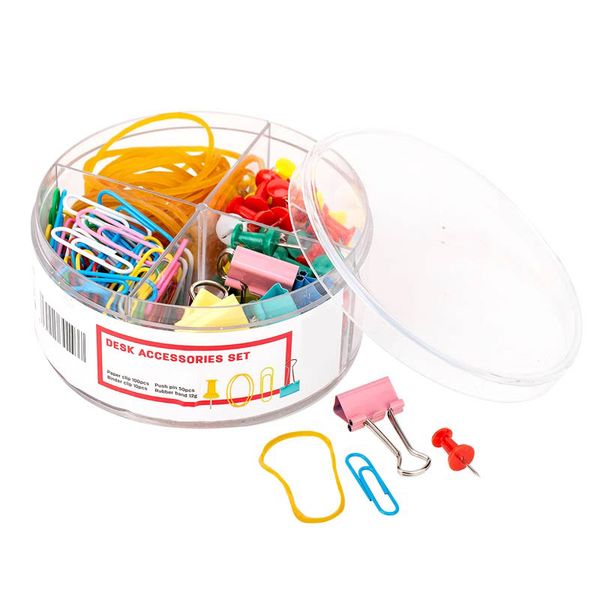Desk Accessories Set (Push Pins + Clips + Rubber Bands) - Multi