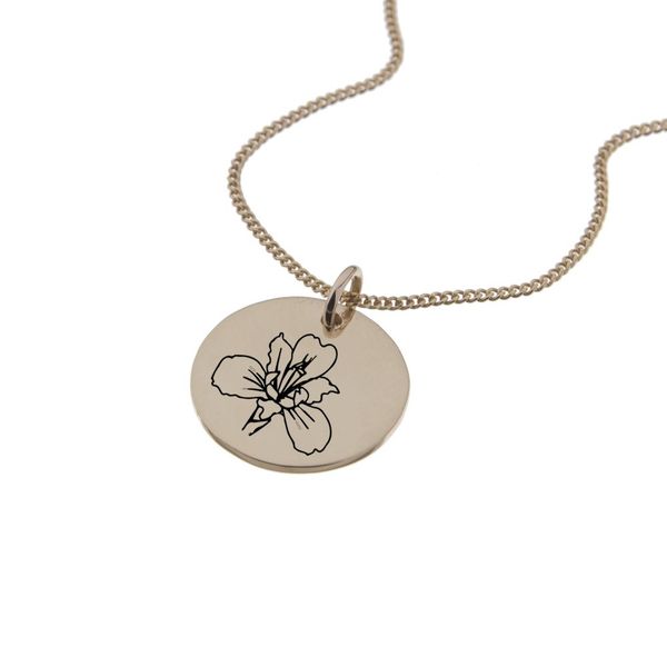Iris of February Rose Gold Birth Flower Pendant