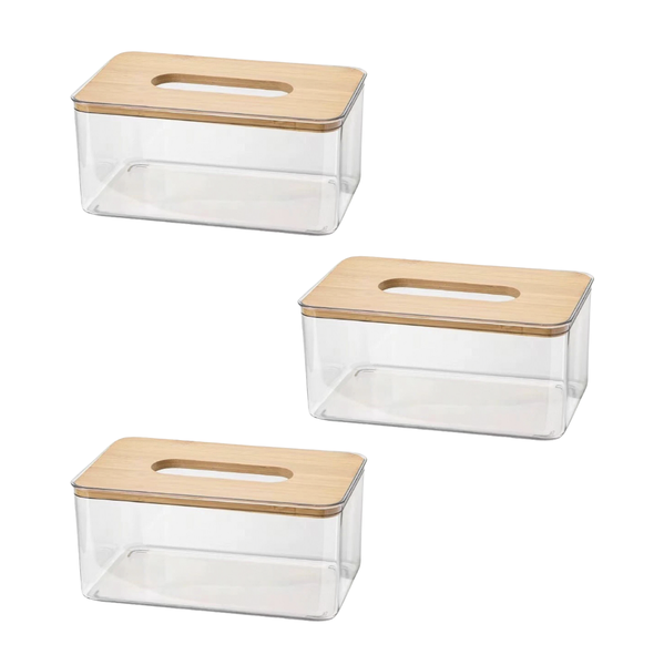 Acrylic Tissue Box with Natural Bamboo Lid - 3 Pack