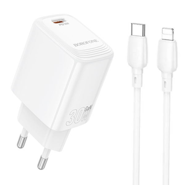 Borofone BN28 30W Charger: Single-Port, USB-C to Lightning, Fast Charge
