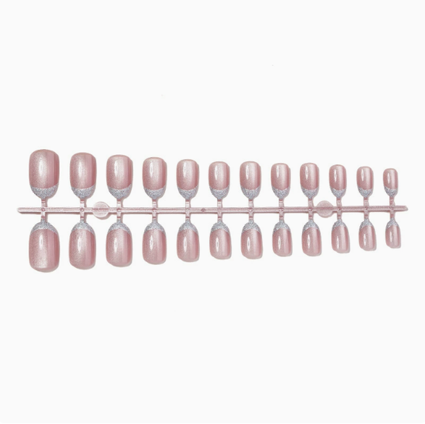 Salon Quality Reusable Press-On Nails Square - Blush Glitter French