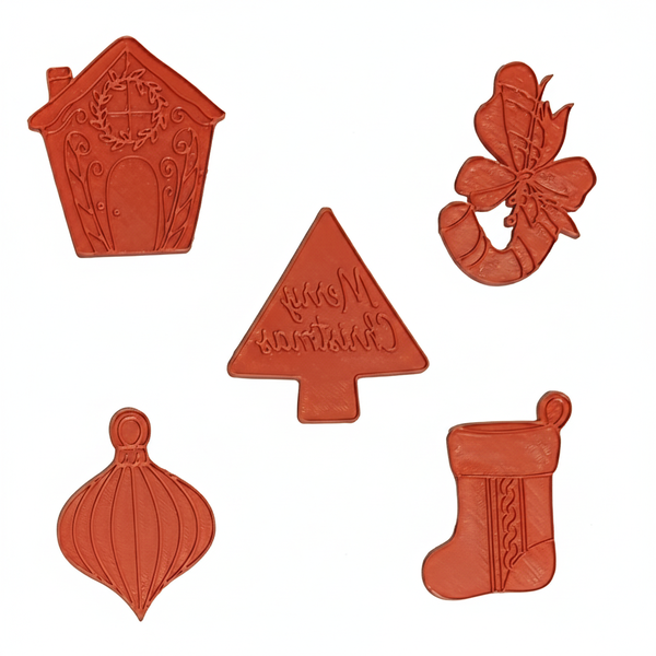 Christmas Cookie Cutter &amp; Stamp Set - 5-Piece - Medium Size - 3D Printed
