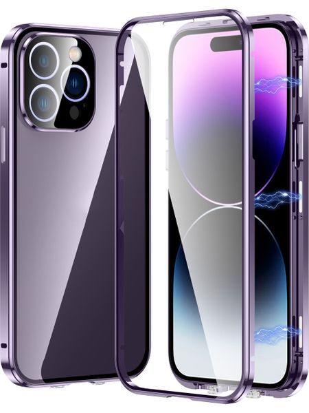 Magnetic HD Tempered Glass Gl Phone Case for iPhone 14 Pro Max - Purple