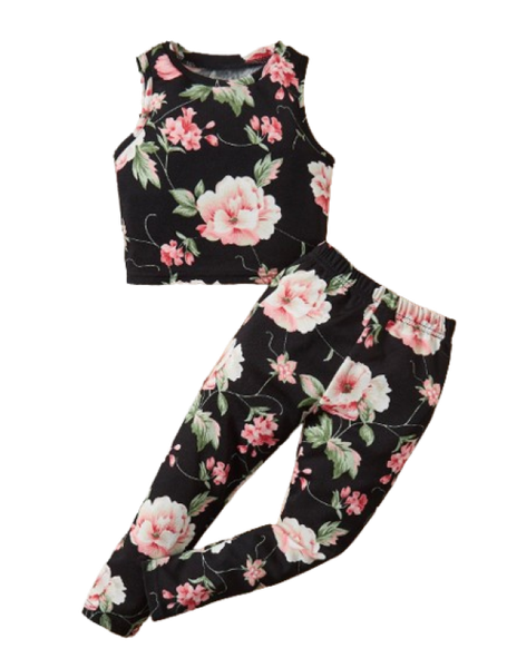Girl Floral Print Tank Top &amp; Leggings