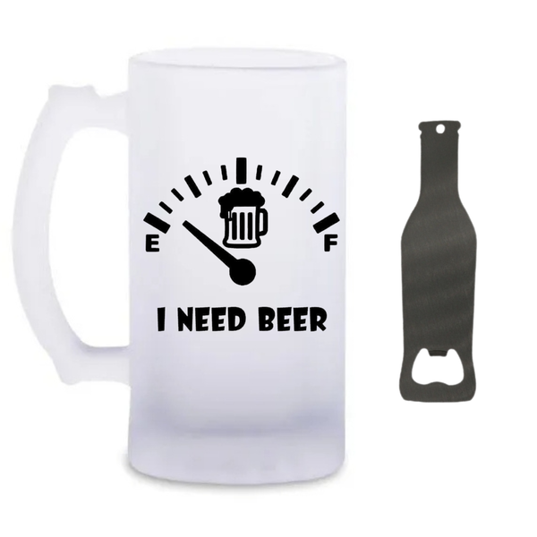 Empty Beer Glass and Bottle Opener