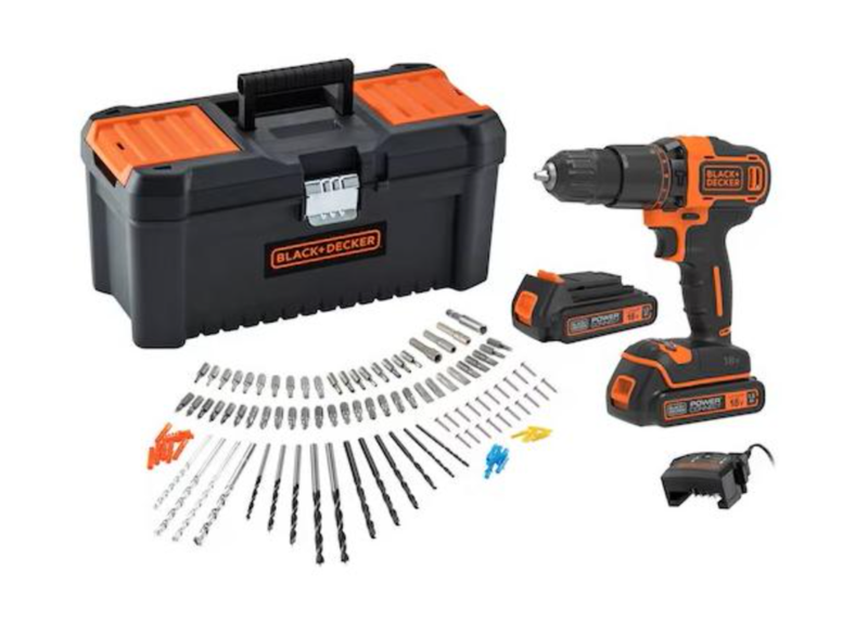 Black+Decker 18v Cordless Hammer Drill + Box + 105acc + 2 X 1.5ah Batt