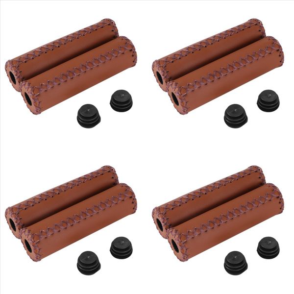 2X Leather Bicycle Grips Grips Handlebars Cover Brown