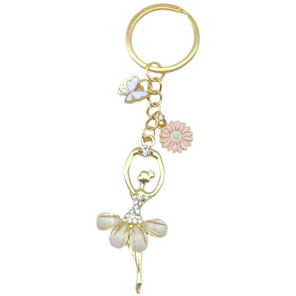Elegant Crystal Ballerina Keychain With Butterfly and Flower Charms