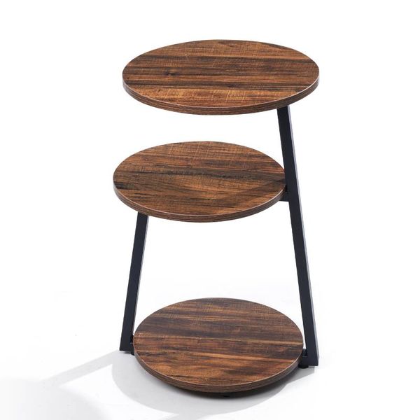 Small Round Side Coffee Rustic Table with Metal Frame