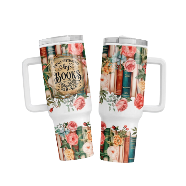 Easily Distracted By Books 1.2L Floral Travel Tumbler