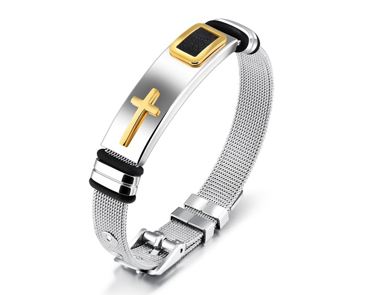 MorFansi Men's Adjustable Bracelet Cross Stainless Steel 23cm