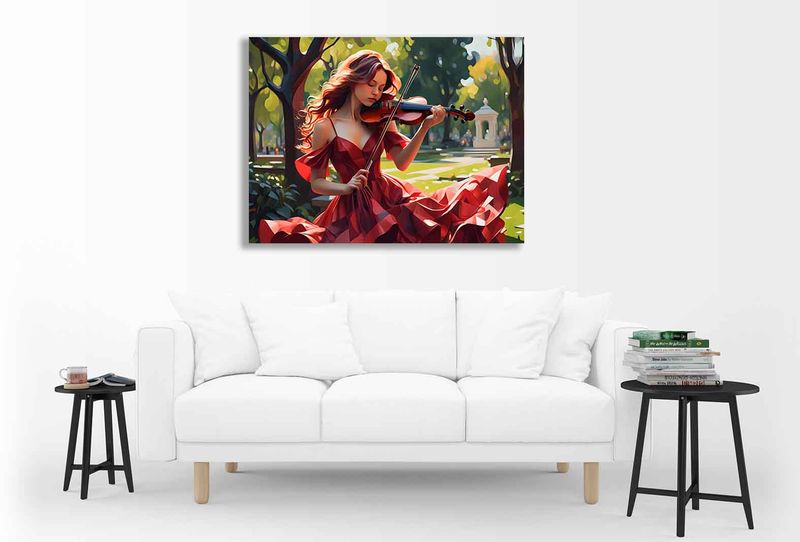 0304 Red dress violin Canvas Wall Art