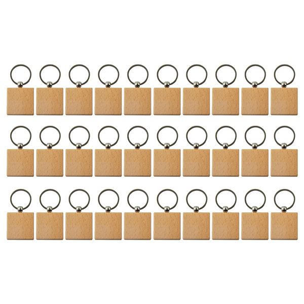 30Pcs Blank Square -Shaped Wooden Keychain DIY Wood Keychains DIY