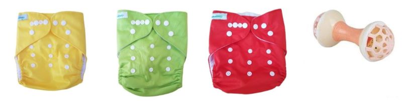 Bulk Pack x 3 Re-usable Baby Diaper Plus Free Baby Rattle