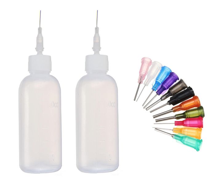 Set of 2x 50ml Liquid, Oil &amp; Solder Flux Dispenser Bottles with 11 Needles