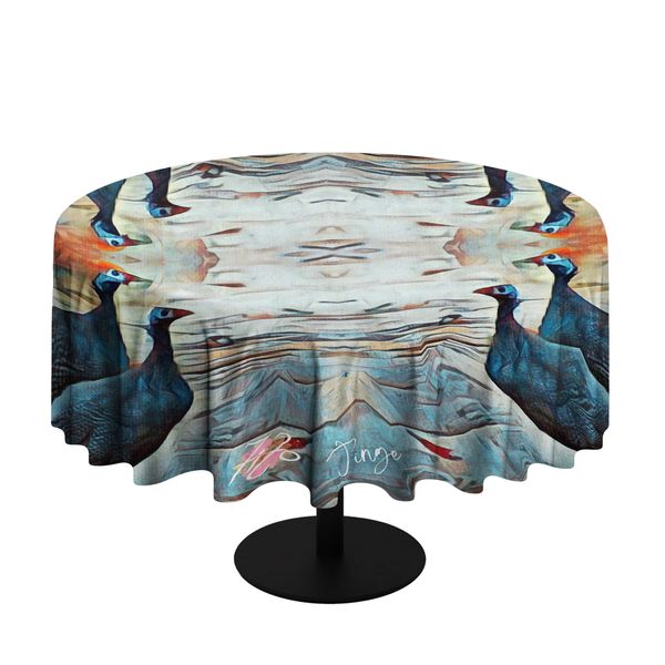 Guineas Foraging By Jinge for Fifo Round Tablecloth