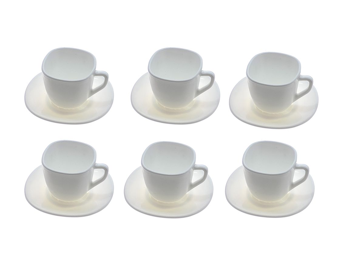 Elegant 220ml White Cup & Saucer Set Plain 6 cups and 6 Saucers