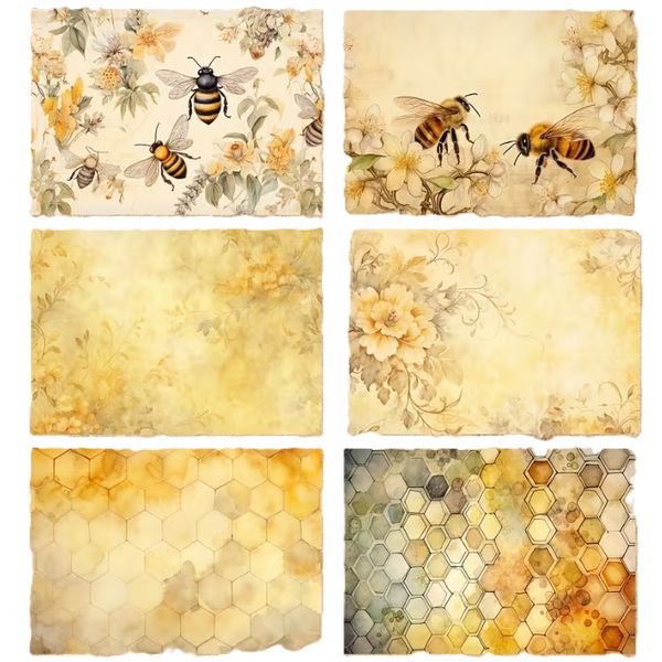 A5 Bee Hexagonal Honeycomb Scrapbook Paper Sheets - Pack of 8