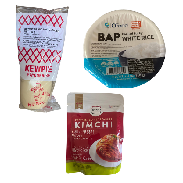 Korean Meal Kit Bundle Box - Sticky Rice, Kimchi &amp; Kewpie Mayo