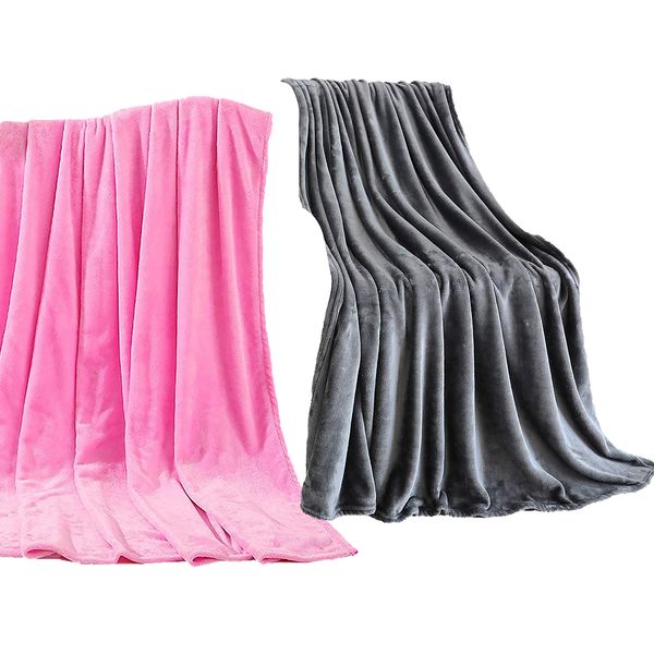 Super Soft Warm Flannel Blanket, 2 Pieces Value Pack -Multiple colour