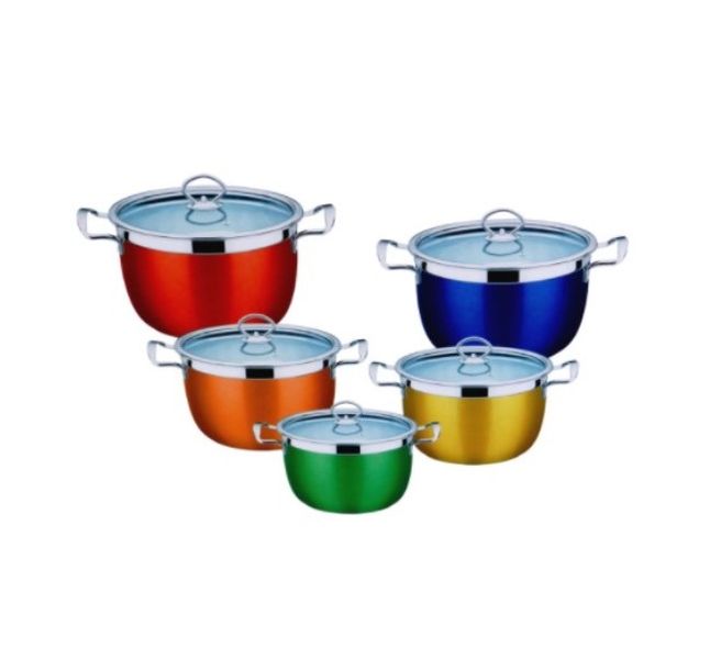 10 Pieces Stainless - Steel Pot Set (18-26cm) - Colour